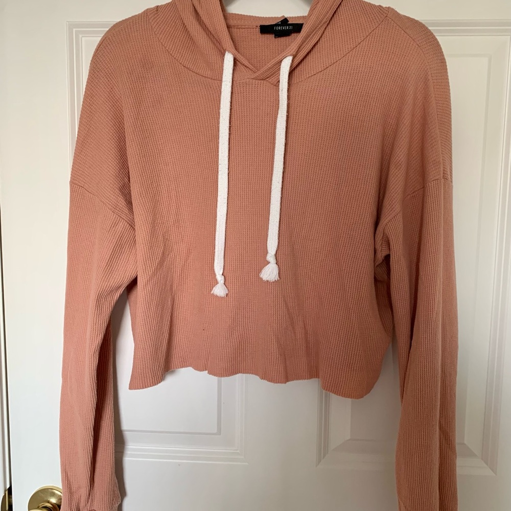 Peach Cropped Waffle Hoodie. Size M. Lightweight and comfy.